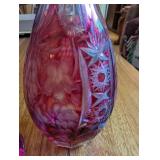 Vintage Ruby Red Cut Glass Decanter with Stopper