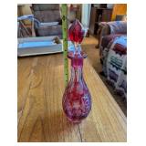 Vintage Ruby Red Cut Glass Decanter with Stopper