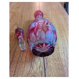 Vintage Ruby Red Cut Glass Decanter with Stopper