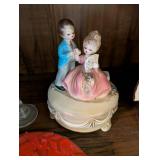 Vintage Decor Collection with Porcelain Figurine, Glassware, and Plates