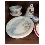 Vintage Decor Collection with Porcelain Figurine, Glassware, and Plates