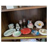 Vintage Decor Collection with Porcelain Figurine, Glassware, and Plates