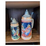 Set of 2 Vintage Western Germany Beer Steins with Pewter Lids