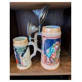 Set of 2 Vintage Western Germany Beer Steins with Pewter Lids