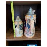 Set of 2 Vintage Western Germany Beer Steins with Pewter Lids