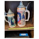 Set of 2 Vintage Western Germany Beer Steins with Pewter Lids