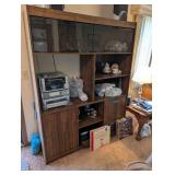 Vintage Wooden Entertainment Center with Glass Doors - Contents not included