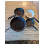 Set of 4 Assorted Cast Iron and Non-Stick Frying Pans