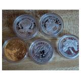 Set of 5 Commemorative Silver Coins with Historical Themes