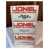 Set of 3 Lionel O and 027 Gauge Model Train Cars in Sealed Boxes