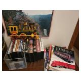 Lot of Train Books, Magazines, VHS Tapes, and Model Train