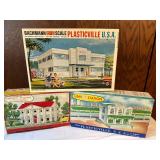 Plasticville U.S.A. O-S Scale Model Kit Set  Hospital, Colonial Mansion, and Union Station