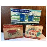Vintage Plasticville U.S.A. Model Kits - House, Fire House, and Turnpike Interchange