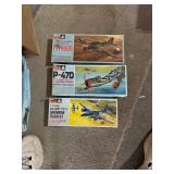 Set of 3 Vintage Model Airplane Kits: Typhoon, Thunderbolt & Grumman Tigercat