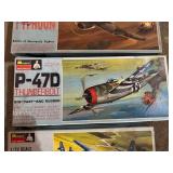 Set of 3 Vintage Model Airplane Kits: Typhoon, Thunderbolt & Grumman Tigercat