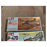 Set of 3 Vintage Model Airplane Kits: Typhoon, Thunderbolt & Grumman Tigercat