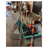 Assorted Lawn Care and Garden Tool Collection with Wheelbarrow