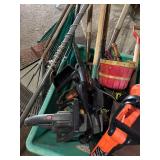 Assorted Lawn Care and Garden Tool Collection with Wheelbarrow