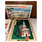 Collection of Bachmann Plasticville O Scale Model Kits - Hospital, Apartment House, Colonial Church