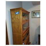 Oak Modular Wood Bookcase with Glass Door and Storage