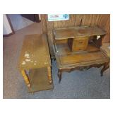 Set of 2 Vintage Wooden Tables with Drawer and Shelf