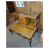 Set of 2 Vintage Wooden Tables with Drawer and Shelf