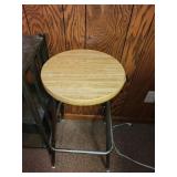 Vintage Metal Shelving Unit and Wooden Top Bar Stool Set