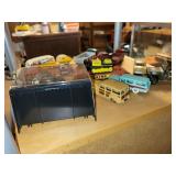 Collection of Vintage Die-Cast Model Vehicles Including Buses and Trucks