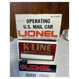 Set of 3 Lionel and K-Line O/027 Gauge Electric Train Cars