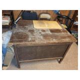 Vintage Wooden Desk with Attached Lamp and Storage Drawers