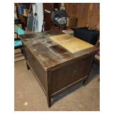 Vintage Wooden Desk with Attached Lamp and Storage Drawers