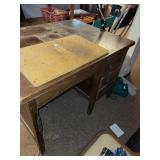 Vintage Wooden Desk with Attached Lamp and Storage Drawers