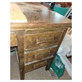 Vintage Wooden Desk with Attached Lamp and Storage Drawers