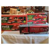 Collection of Coca-Cola Holiday Edition Die-Cast Trucks and NASCAR Carrier