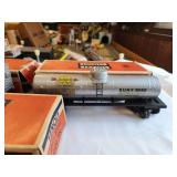Lionel Train Post-War Era Tank Cars - No. 6015 Tank, No. 6555 Tank, and 3473 W.P. Box Car with Original Boxes