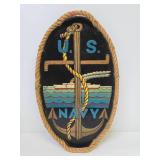 Great Looking Vintage Carved Wood US NAVY Rope-Lined Wall Plaque