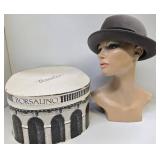 Excellent Vintage BORSALINO Italian Fur Diamonte Fedora Hat w/Box