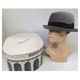 Excellent Vintage BORSALINO Italian Fur Diamonte Fedora Hat w/Box