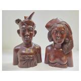Very Nicely Carved Wood Pair of Vintage Bust Sculptures - Bali