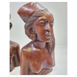 Very Nicely Carved Wood Pair of Vintage Bust Sculptures - Bali