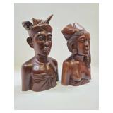 Very Nicely Carved Wood Pair of Vintage Bust Sculptures - Bali