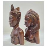 Very Nicely Carved Wood Pair of Vintage Bust Sculptures - Bali