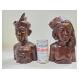 Very Nicely Carved Wood Pair of Vintage Bust Sculptures - Bali