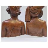 Very Nicely Carved Wood Pair of Vintage Bust Sculptures - Bali