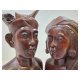 Very Nicely Carved Wood Pair of Vintage Bust Sculptures - Bali