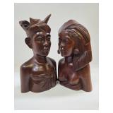 Very Nicely Carved Wood Pair of Vintage Bust Sculptures - Bali