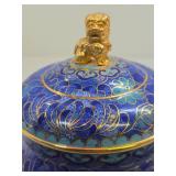Very nice Looking Vintage Oriental Cloisonné Brass Urn w/Lid & Foo Dog Finial