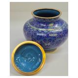 Very nice Looking Vintage Oriental Cloisonné Brass Urn w/Lid & Foo Dog Finial