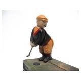 Working Antique Style Cast Iron Mechanical Coin Bank - Golf