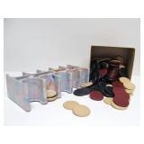 Set of Antique Clay or Catalin Poker chips & Swirled Bakelite or Plastic Tray